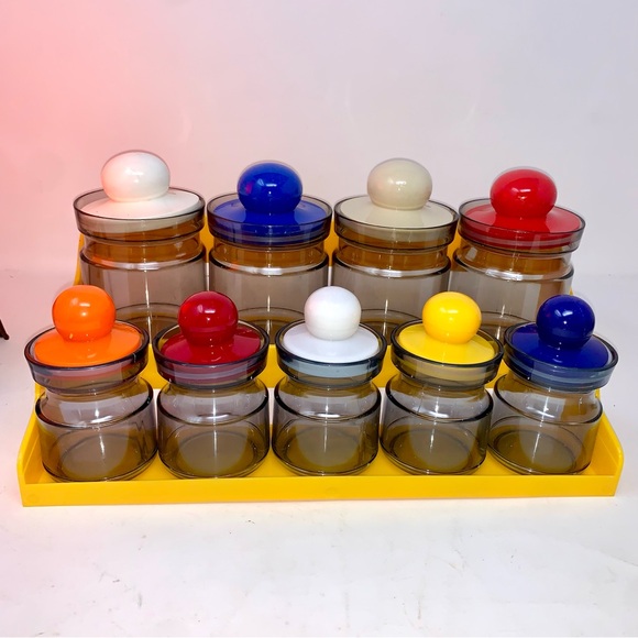 v i n t a g e :: Bright Midcentury 5 Storage Jar Set Shelf Apothecary Bath - Picture 9 of 14